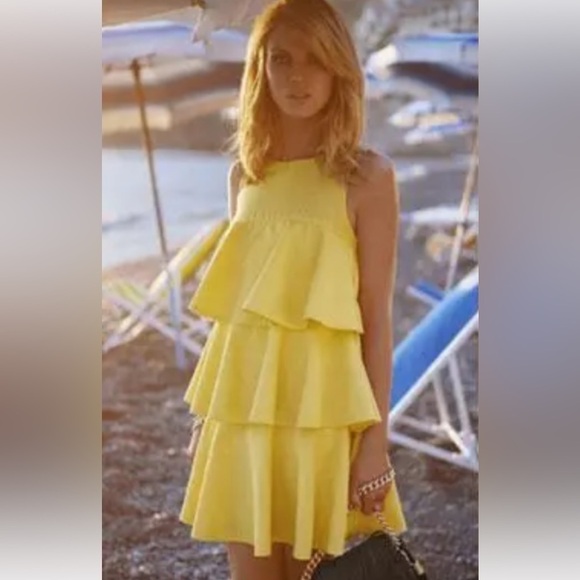 NWT Zara 3 Tiered Yellow Medium Dress - Picture 4 of 9